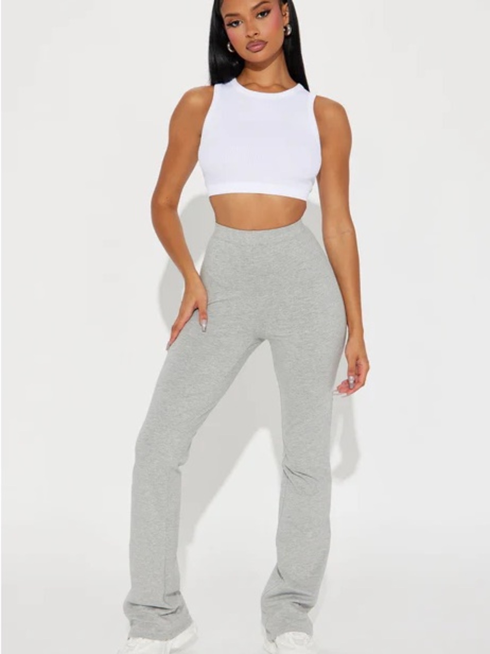 Fashion Nova Light Gray High-Waist Flare Track Pants